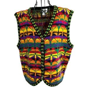 Vintage Hasting & Smith Ethnic Geometric Colorful Acrylic Vest Size Medium